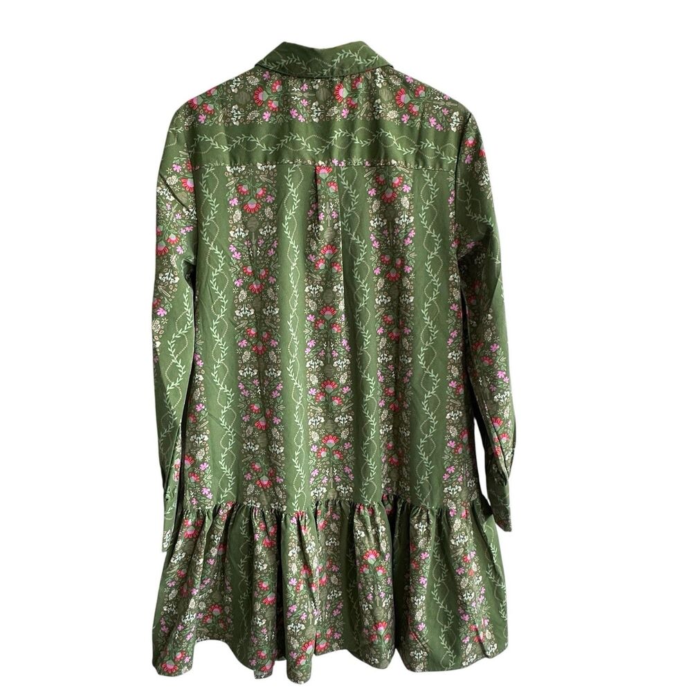 Mary Square Fiona Dress Sz L Button Down Shirt Dress Ruffle Floral - Picture 2 of 13